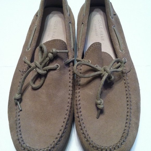 COLE HAAN MEN'S PRE-OWNED TAN LEATHER SUEDE SLIP-ON LOAFERS SIZE: 10M